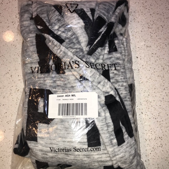 VS VICTORIAS SECRET PINK PLUSH COZY ROBE GREY M/L - Picture 3 of 3